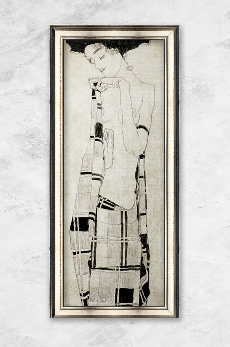 "Stehendes Mädchen in kariertem Tuch" | Egon Schiele