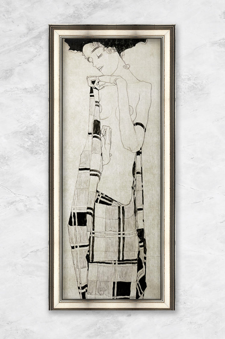 "Stehendes Mädchen in kariertem Tuch" | Egon Schiele