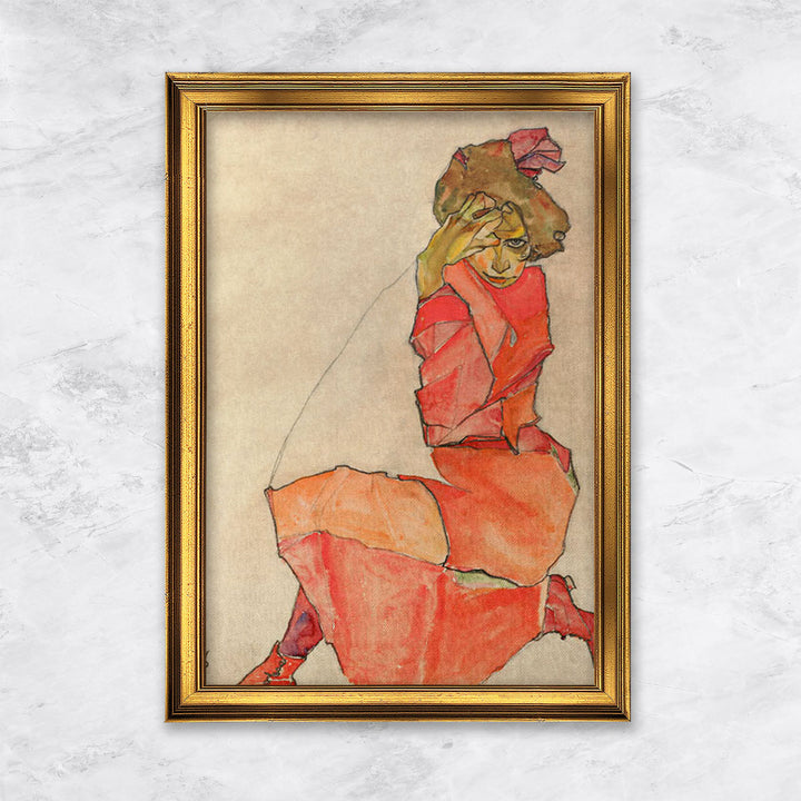 "Kniendes Mädchen in orange-rotem Kleid" | Egon Schiele