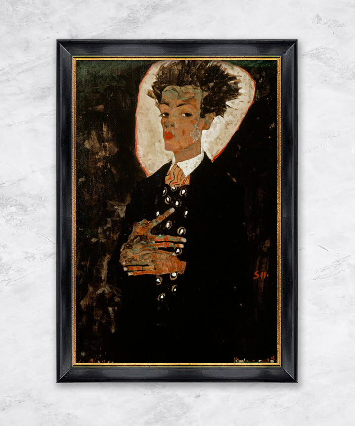 "Selbstbildnis mit Pfauenweste, stehend" | Egon Schiele