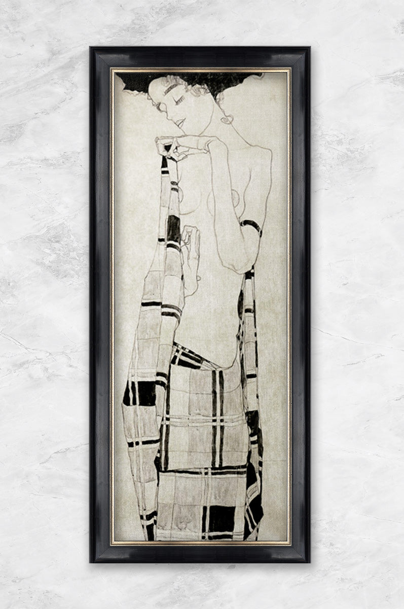 "Stehendes Mädchen in kariertem Tuch" | Egon Schiele