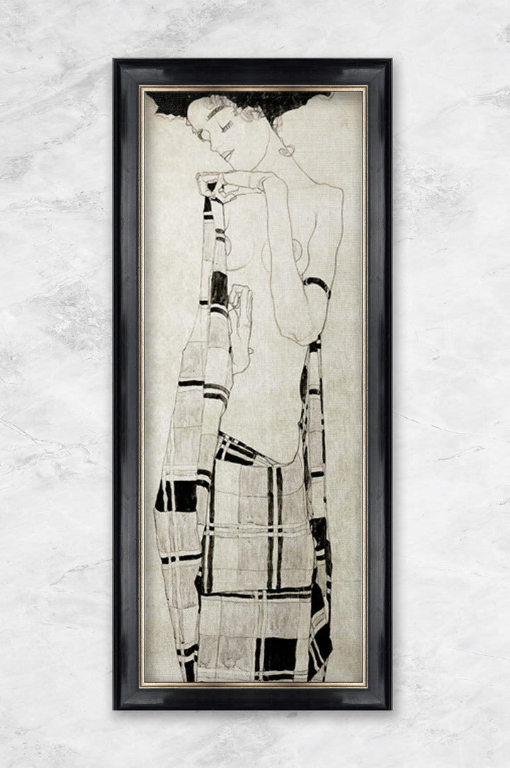 "Stehendes Mädchen in kariertem Tuch" | Egon Schiele