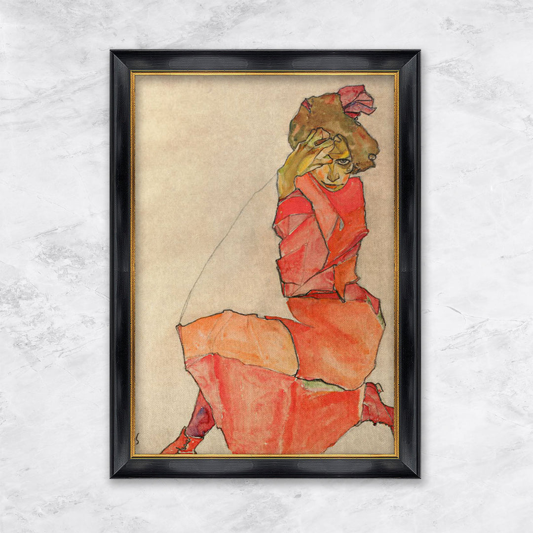 "Kniendes Mädchen in orange-rotem Kleid" | Egon Schiele