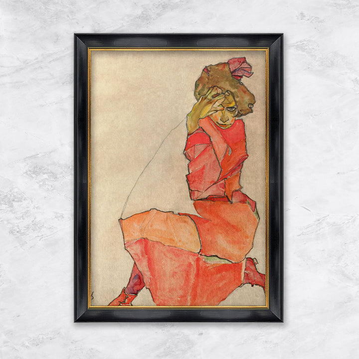 "Kniendes Mädchen in orange-rotem Kleid" | Egon Schiele