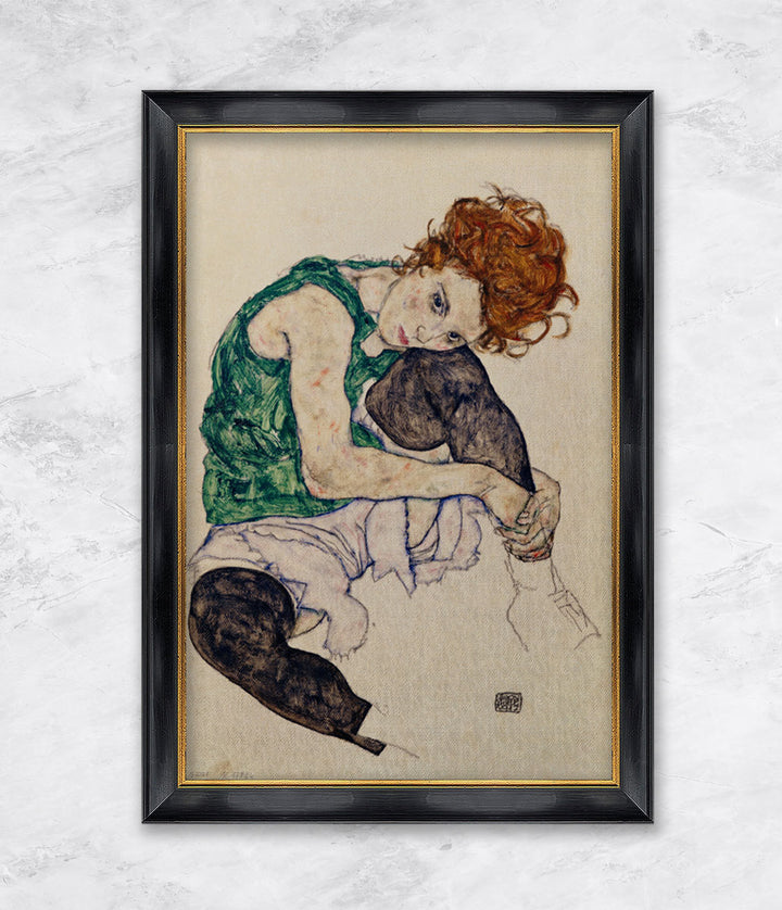 "Sitzende Frau mit hochgezogenem Knie o. Donna Seduta" | Egon Schiele