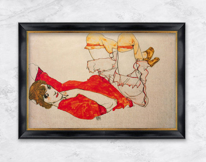 "Wally in roter Bluse mit erhobenen Knien" | Egon Schiele
