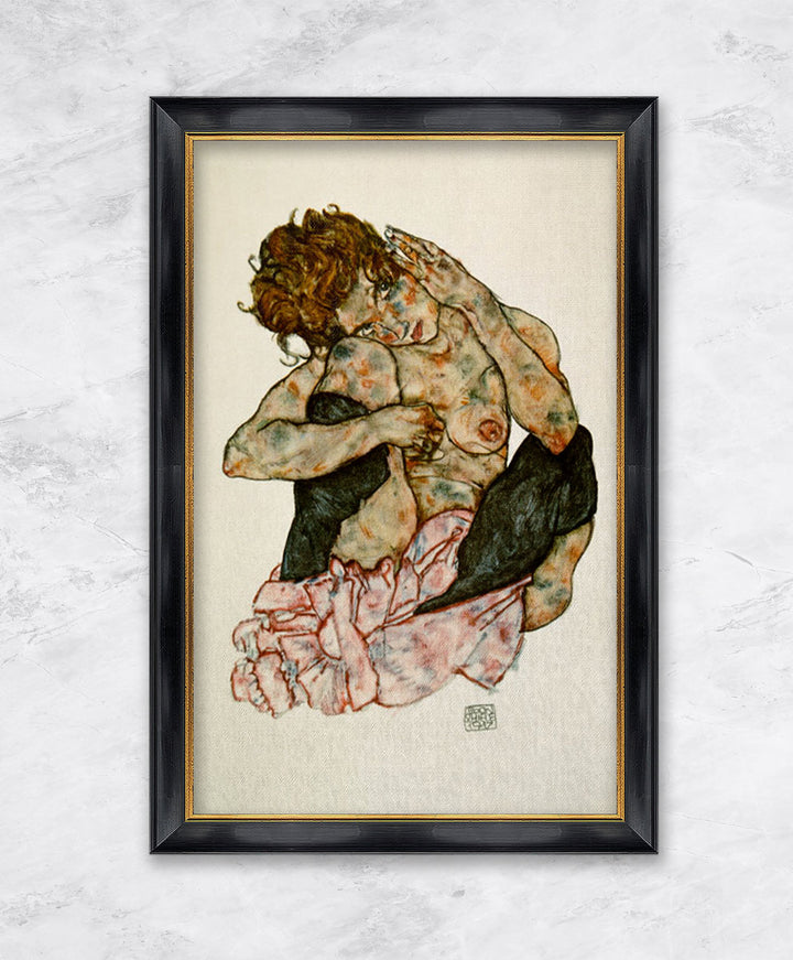 "Kauernder Mädchenakt, die Wange auf das rechte Knie gelehnt" | Egon Schiele