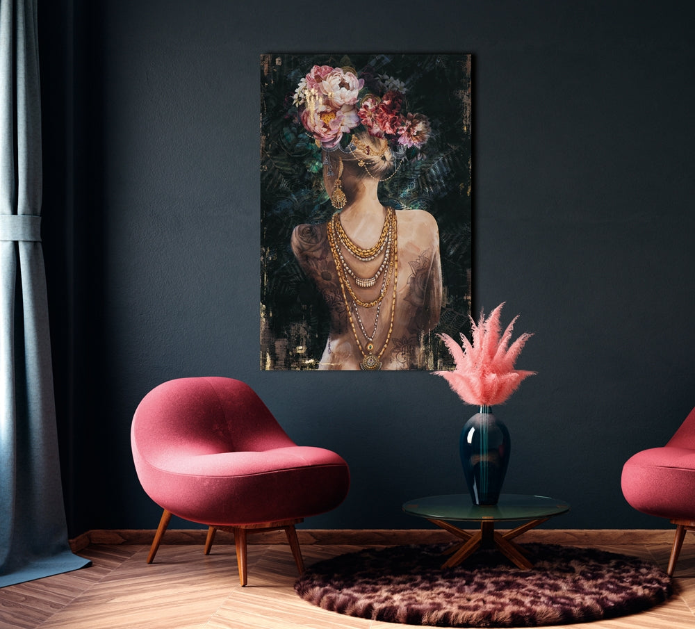 Rückenansicht geschmückte Schönheit