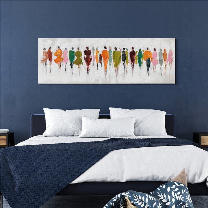 Farben der Begegnungen (50 x 150 cm) – Handveredelter Kunstdruck auf Leinwand