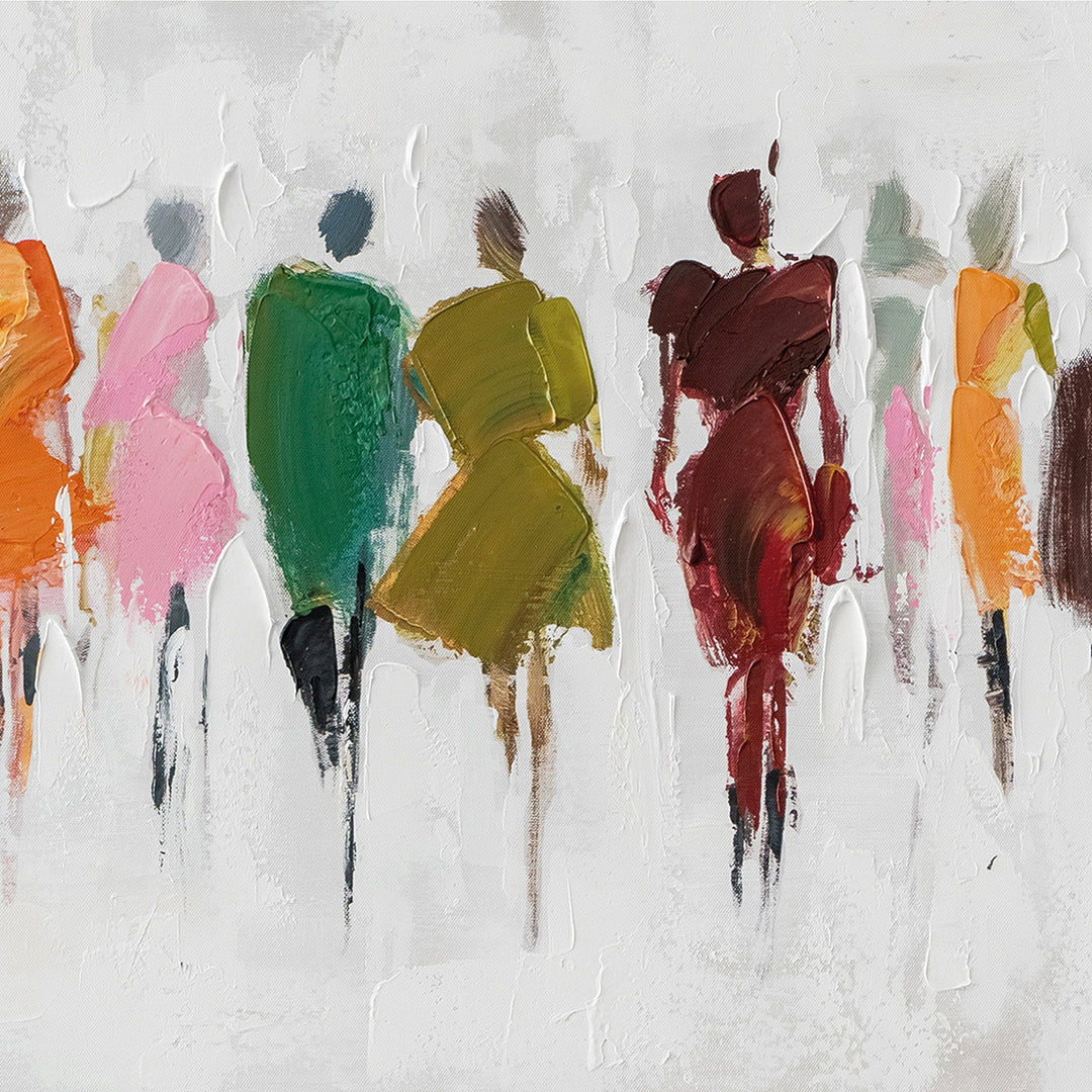 Farben der Begegnungen (50 x 150 cm) – Handveredelter Kunstdruck auf Leinwand