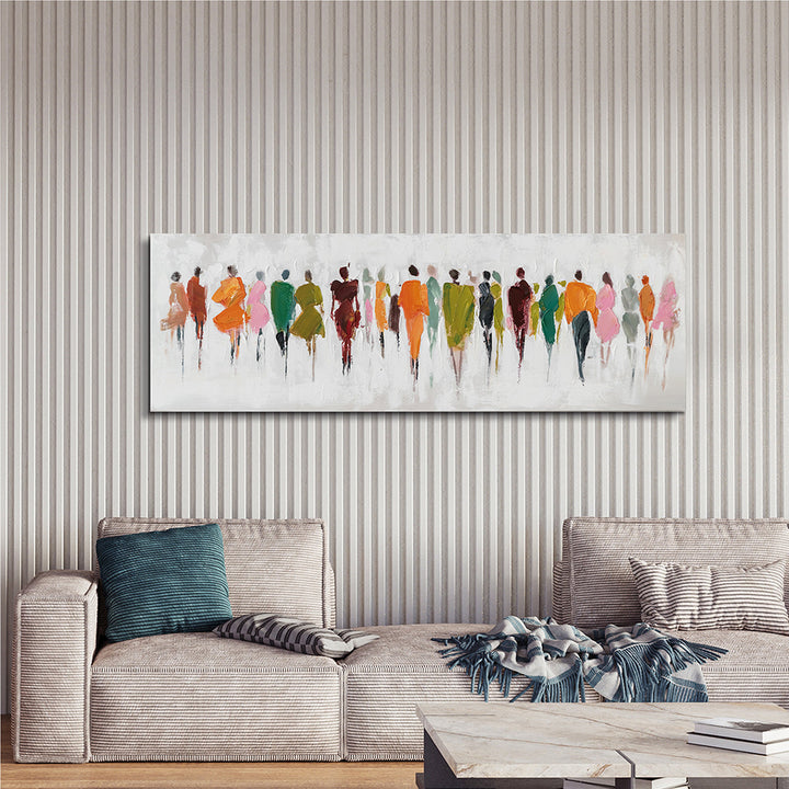 Farben der Begegnungen (50 x 150 cm) – Handveredelter Kunstdruck auf Leinwand