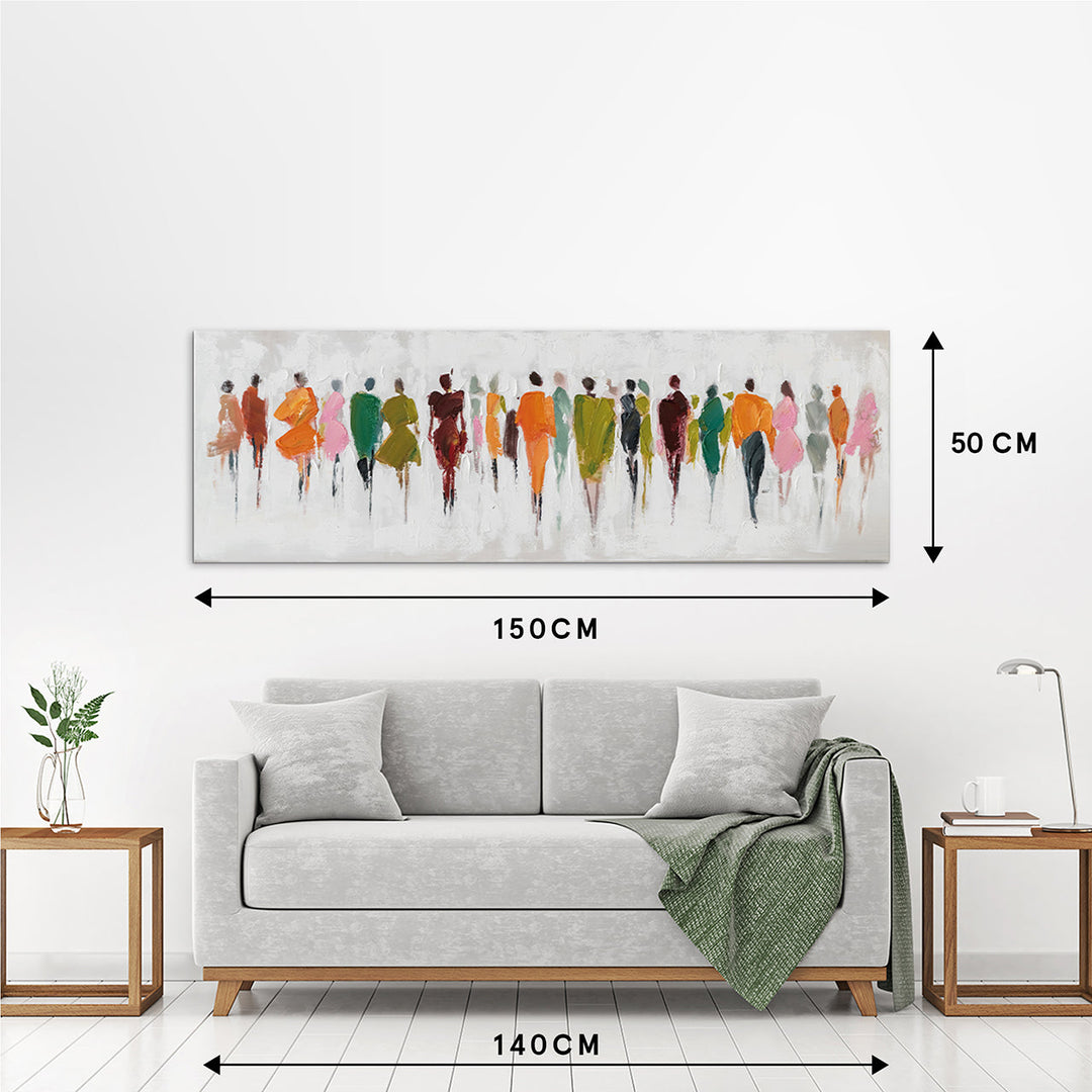 Farben der Begegnungen (50 x 150 cm) – Handveredelter Kunstdruck auf Leinwand