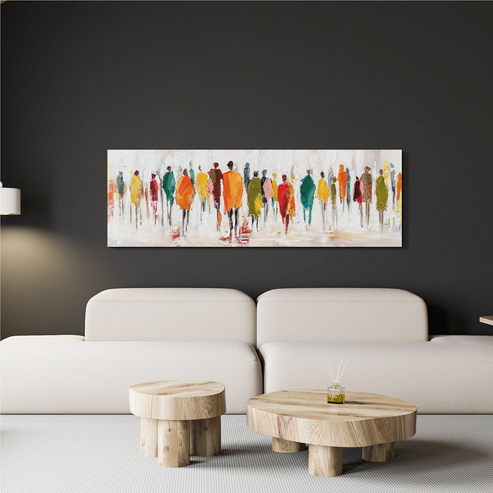 Farben der Begegnungen (50 x 150 cm) – Handveredelter Kunstdruck auf Leinwand