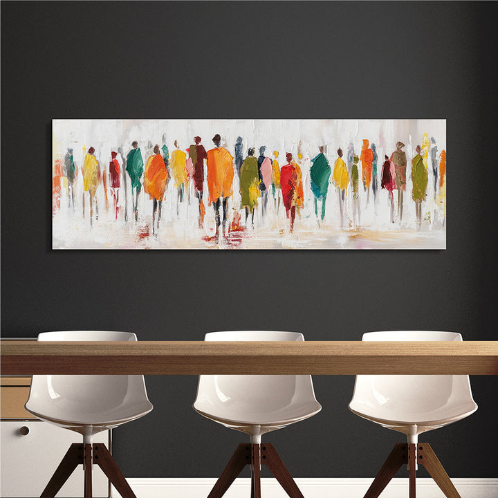 Farben der Begegnungen (50 x 150 cm) – Handveredelter Kunstdruck auf Leinwand