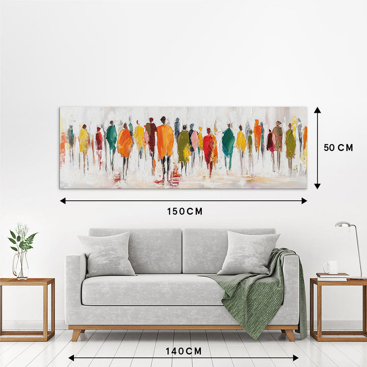 Farben der Begegnungen (50 x 150 cm) – Handveredelter Kunstdruck auf Leinwand