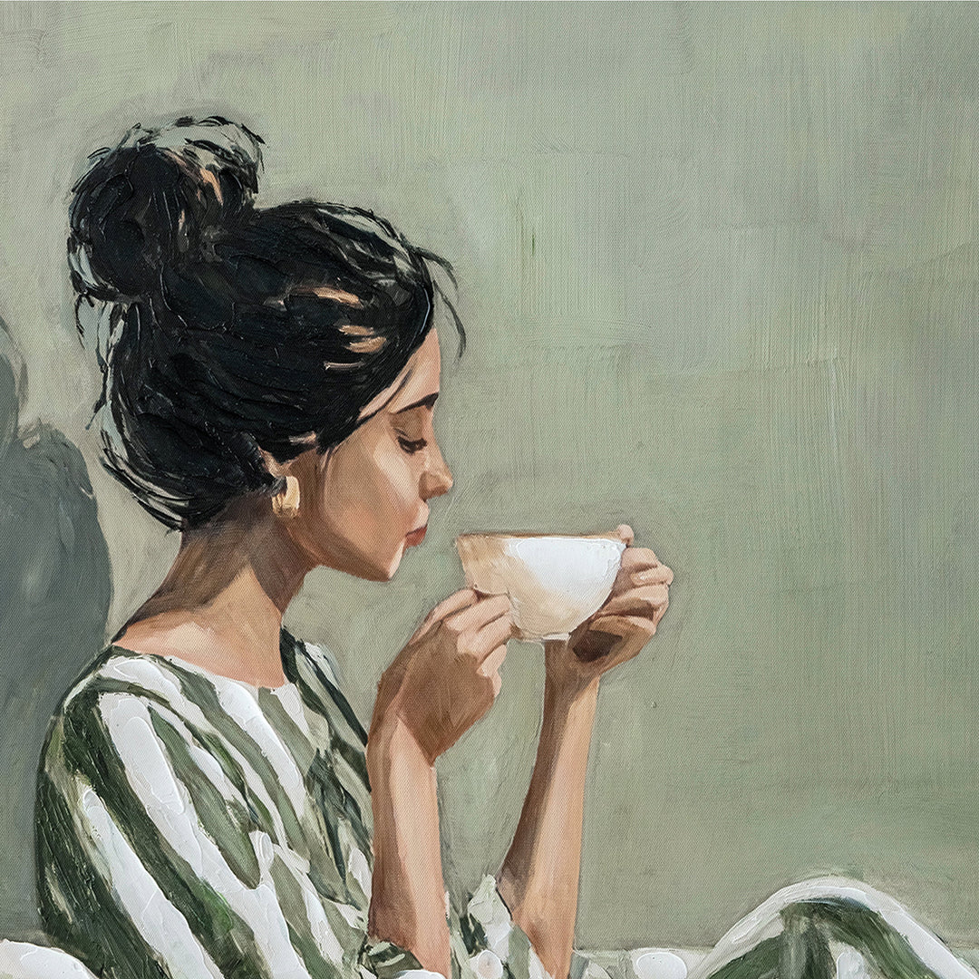 Tea Time Elegance – Handveredelter Kunstdruck auf Leinwand