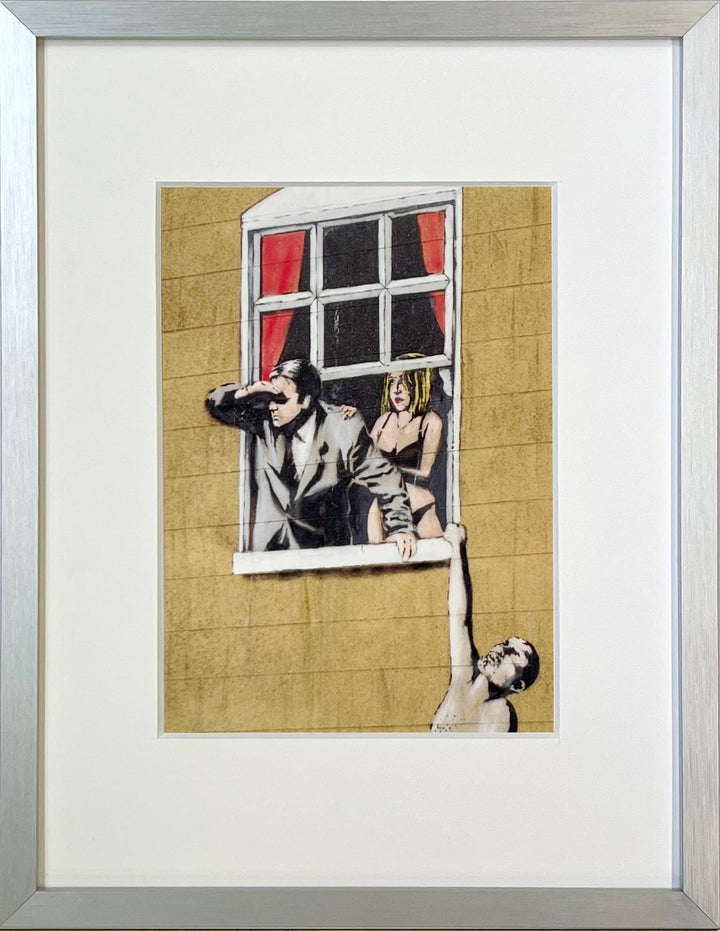 "Naked Man Hanging from Window" - Banksy Miniprint