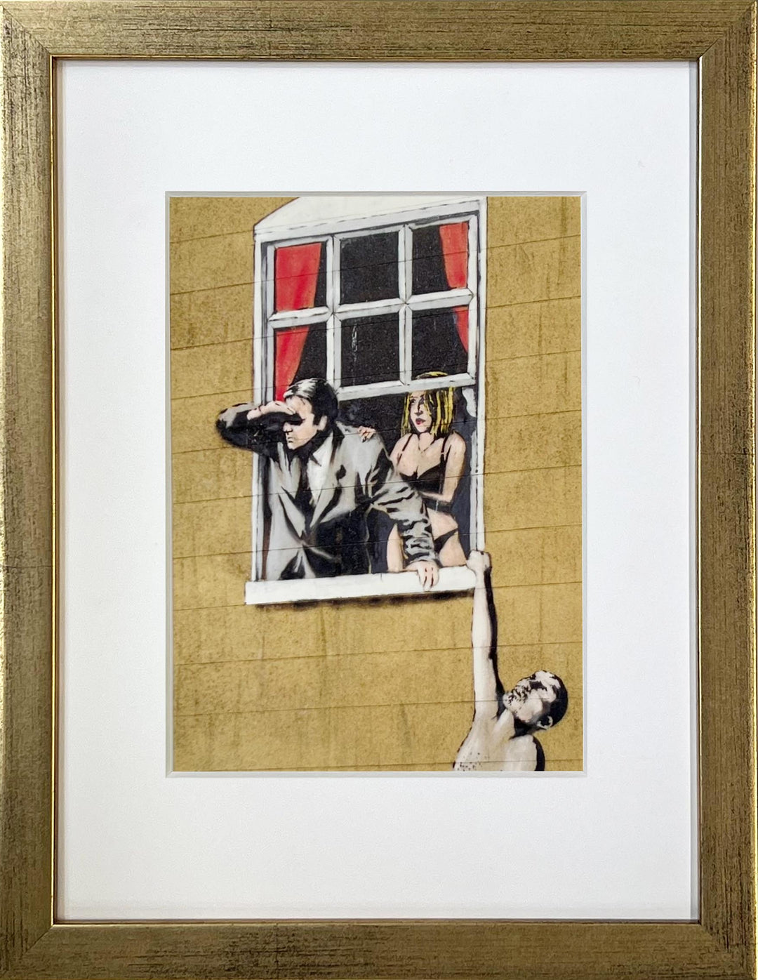 "Naked Man Hanging from Window" - Banksy Miniprint