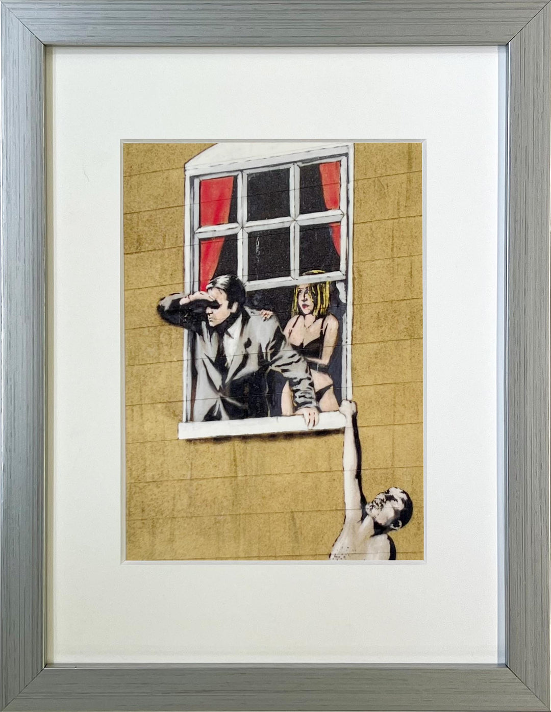 "Naked Man Hanging from Window" - Banksy Miniprint