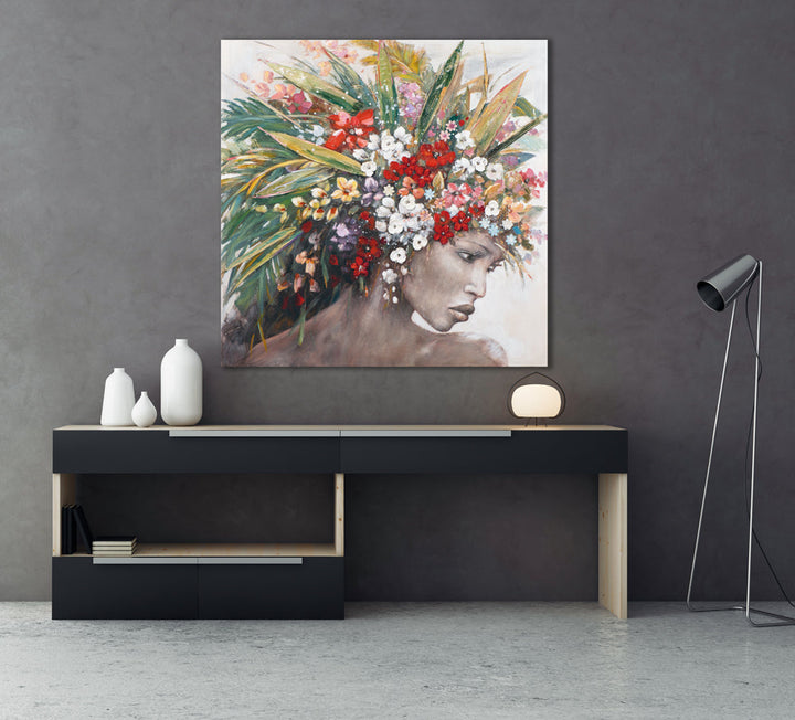 Karibische Schönheit mit Blumen
