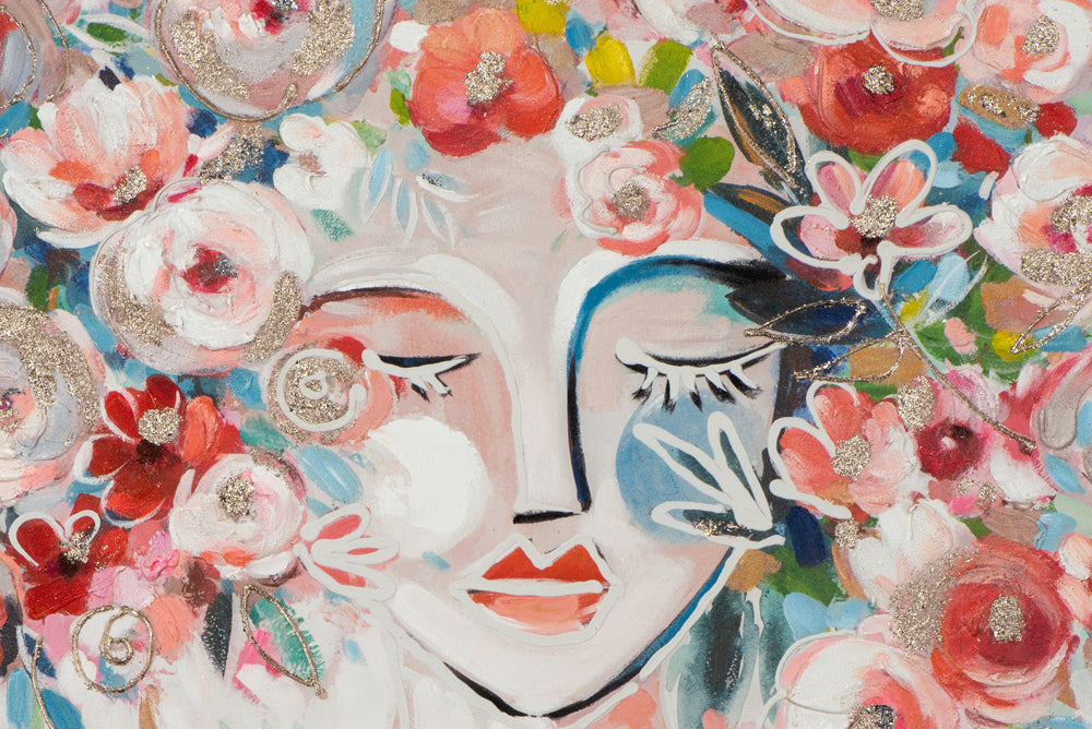 Frau mit bunten Blumen