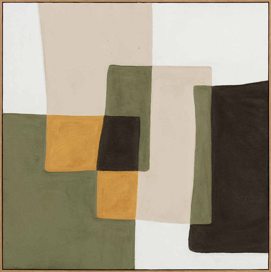 Olive Balance (100 x 100 cm) – Handveredelter Kunstdruck auf Leinwand