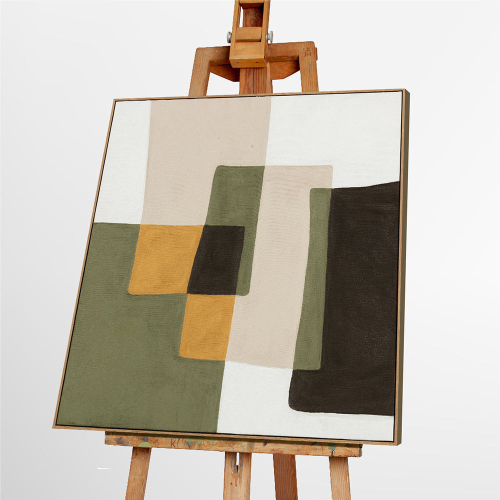 Olive Balance (100 x 100 cm) – Handveredelter Kunstdruck auf Leinwand