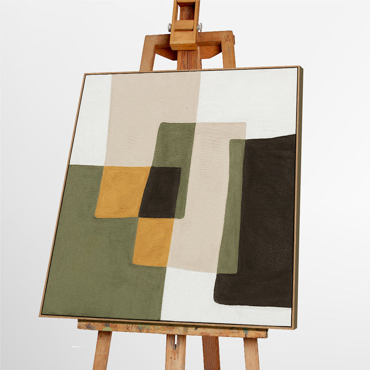 Olive Balance (100 x 100 cm) – Handveredelter Kunstdruck auf Leinwand