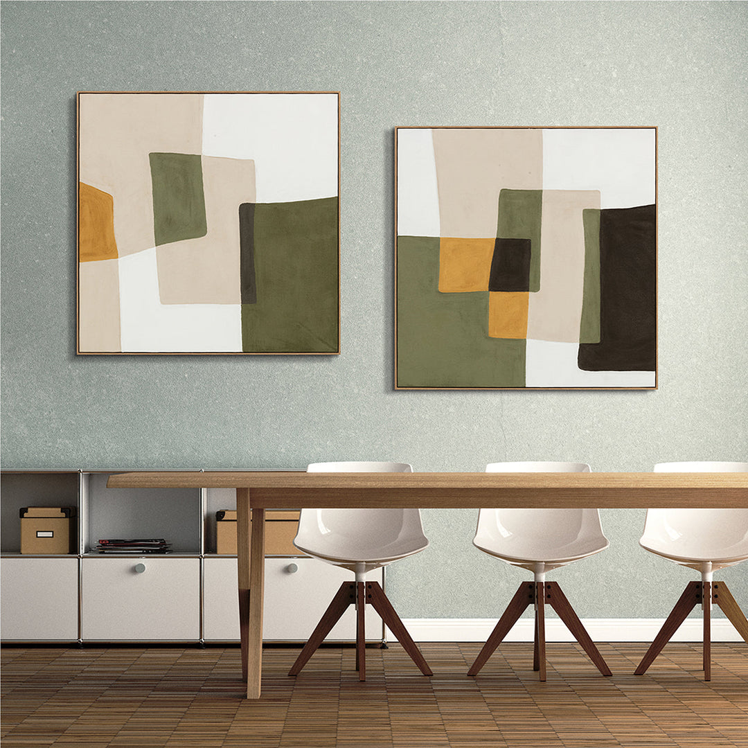Olive Balance (100 x 100 cm) – Handveredelter Kunstdruck auf Leinwand