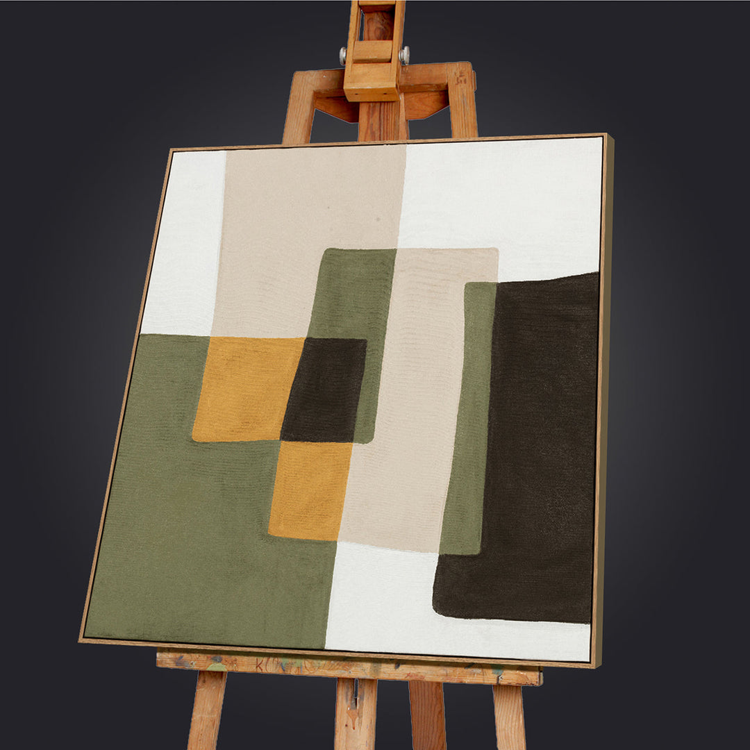 Olive Balance (100 x 100 cm) – Handveredelter Kunstdruck auf Leinwand