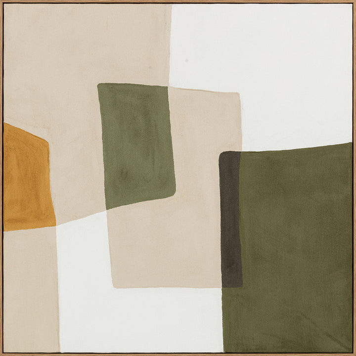 Olive Balance (100 x 100 cm) – Handveredelter Kunstdruck auf Leinwand