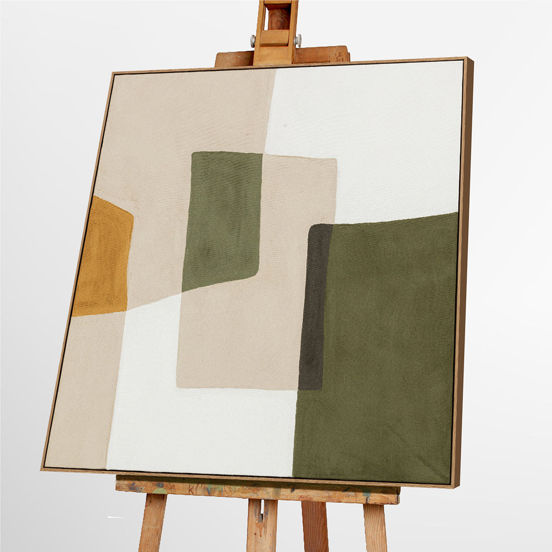 Olive Balance (100 x 100 cm) – Handveredelter Kunstdruck auf Leinwand