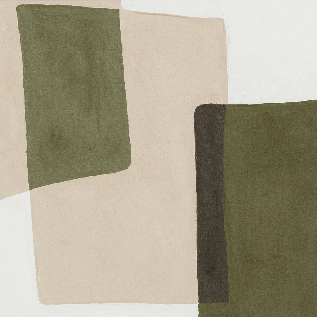 Olive Balance (100 x 100 cm) – Handveredelter Kunstdruck auf Leinwand