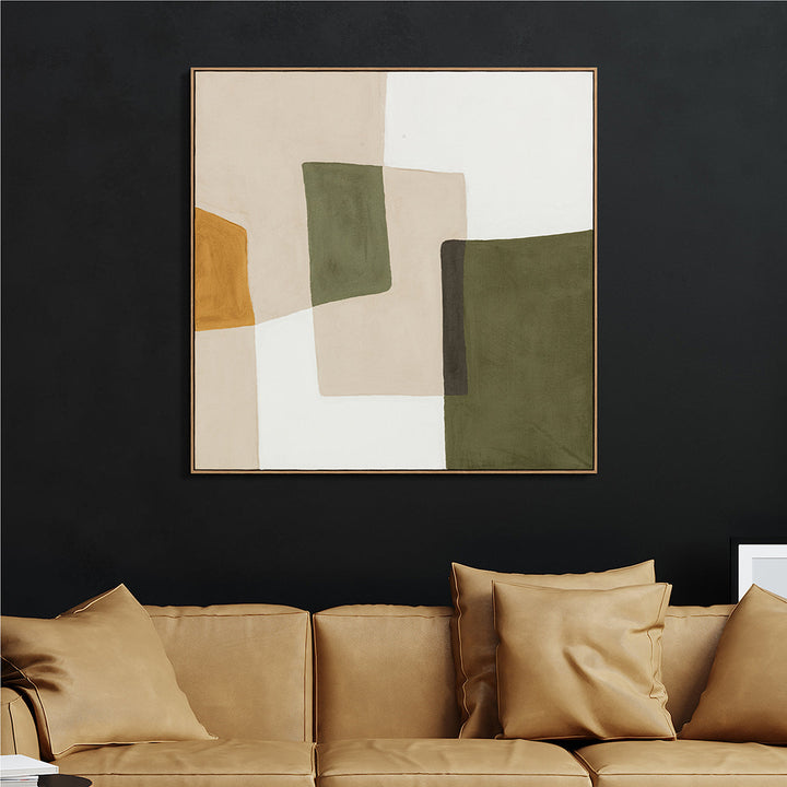 Olive Balance (100 x 100 cm) – Handveredelter Kunstdruck auf Leinwand