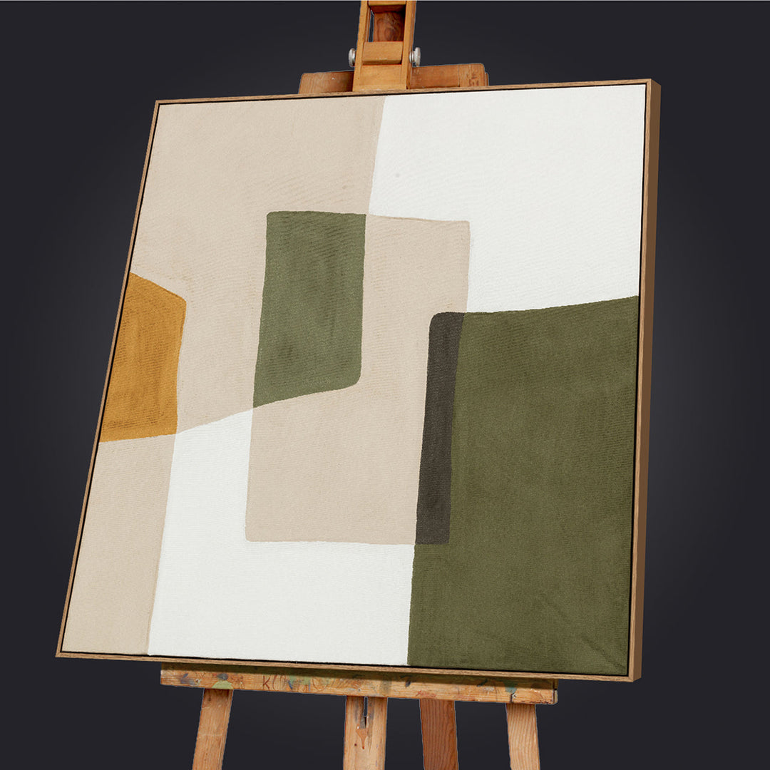 Olive Balance (100 x 100 cm) – Handveredelter Kunstdruck auf Leinwand