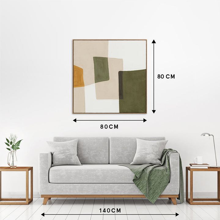 Olive Balance (100 x 100 cm) – Handveredelter Kunstdruck auf Leinwand