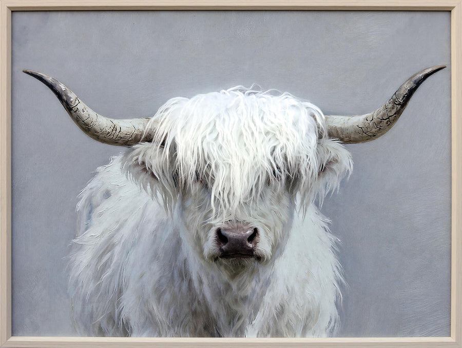 Kunstfell Fluffy Longhorn – Gemälde mit Kunstfell-Applikationen
