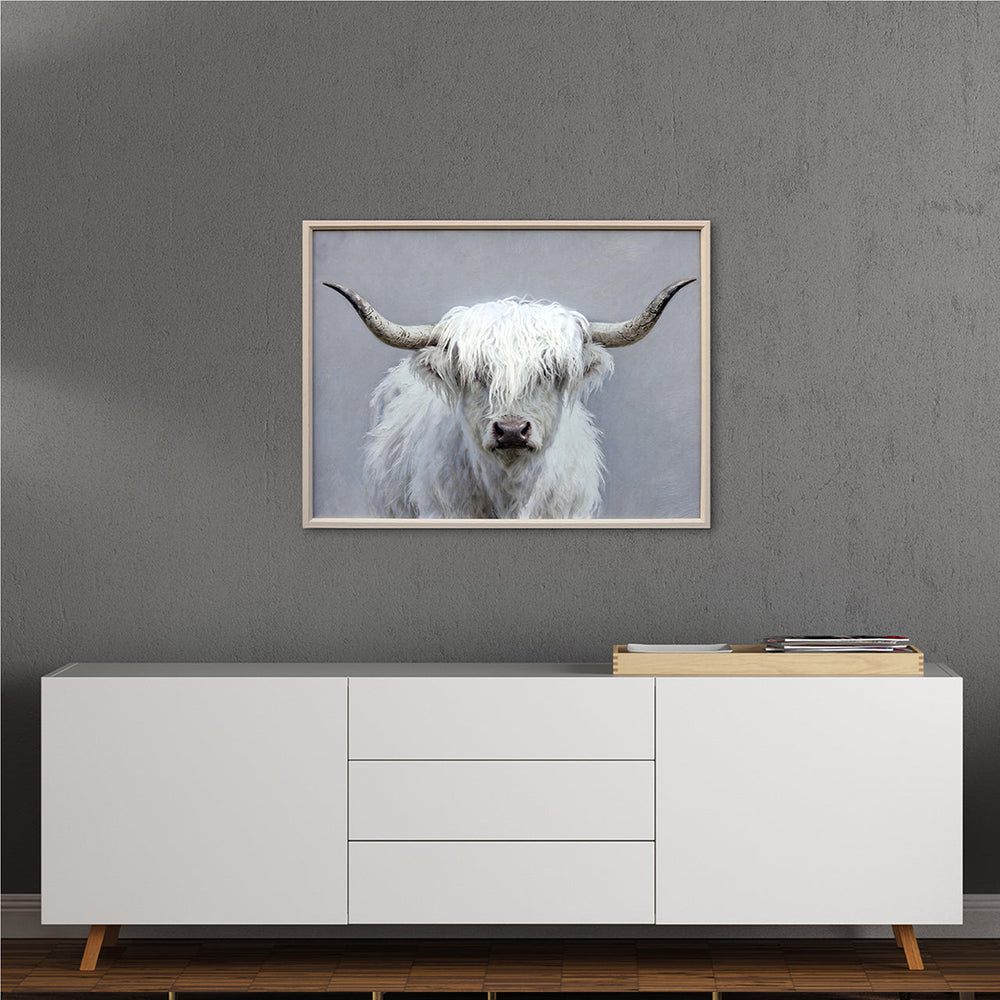 Kunstfell Fluffy Longhorn – Gemälde mit Kunstfell-Applikationen
