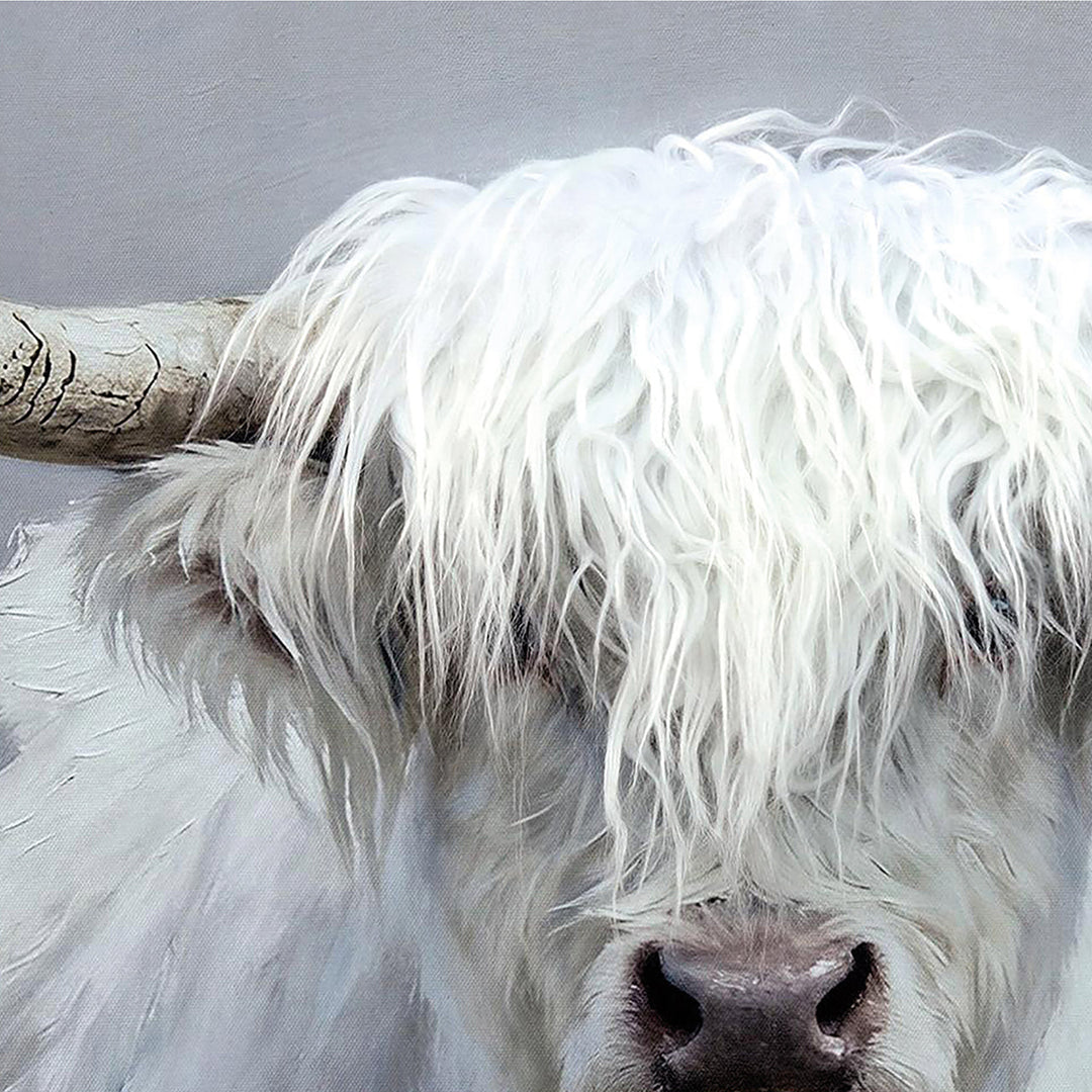 Kunstfell Fluffy Longhorn – Gemälde mit Kunstfell-Applikationen