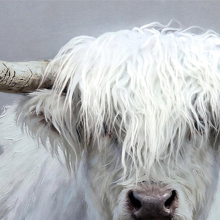 Kunstfell Fluffy Longhorn – Gemälde mit Kunstfell-Applikationen