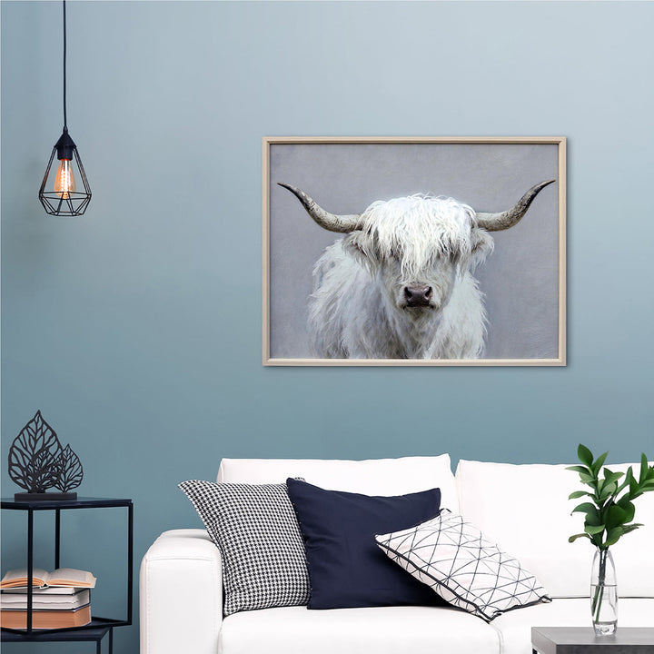 Kunstfell Fluffy Longhorn – Gemälde mit Kunstfell-Applikationen
