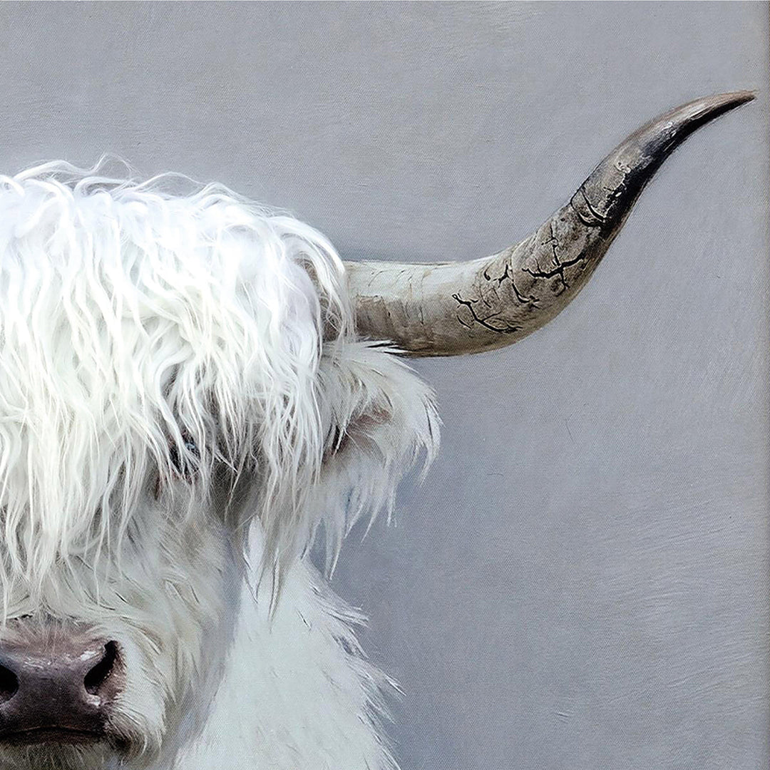 Kunstfell Fluffy Longhorn – Gemälde mit Kunstfell-Applikationen