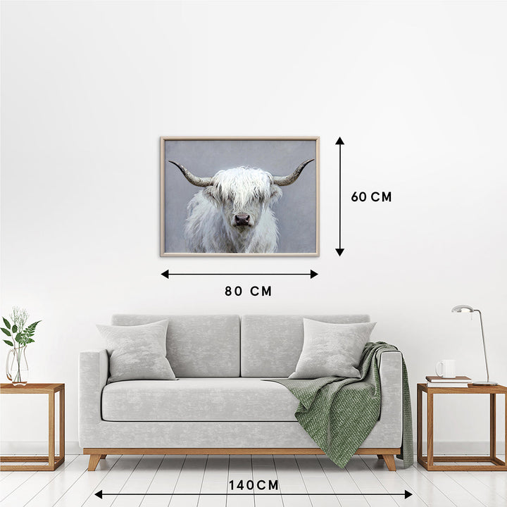 Kunstfell Fluffy Longhorn – Gemälde mit Kunstfell-Applikationen
