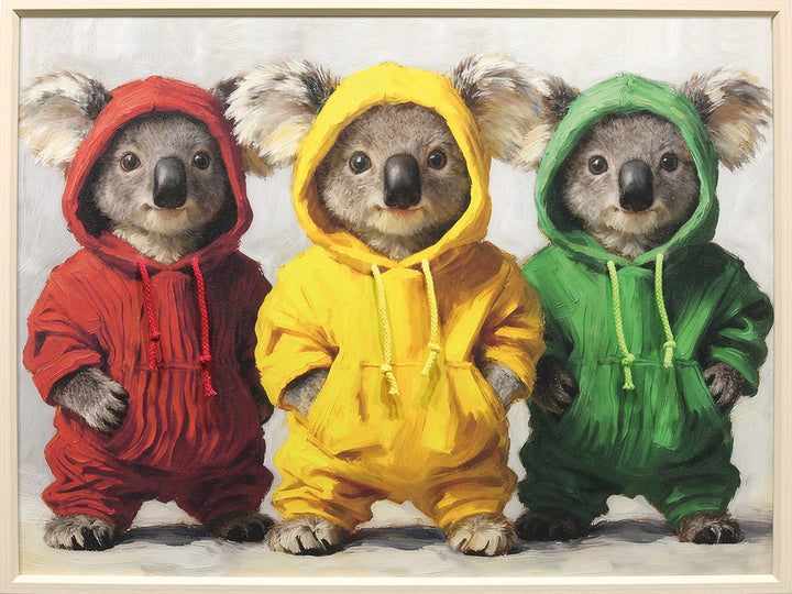 Kordelzug Hoodie Koalas – Gemälde mit Kunstfell-Applikationen