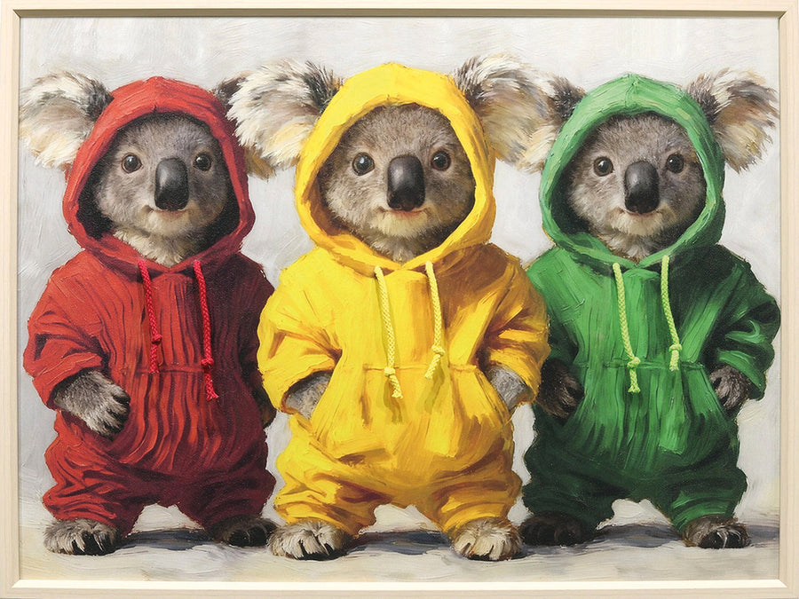 Kordelzug Hoodie Koalas – Gemälde mit Kunstfell-Applikationen