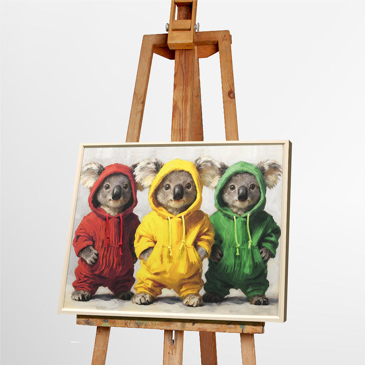 Kordelzug Hoodie Koalas – Gemälde mit Kunstfell-Applikationen