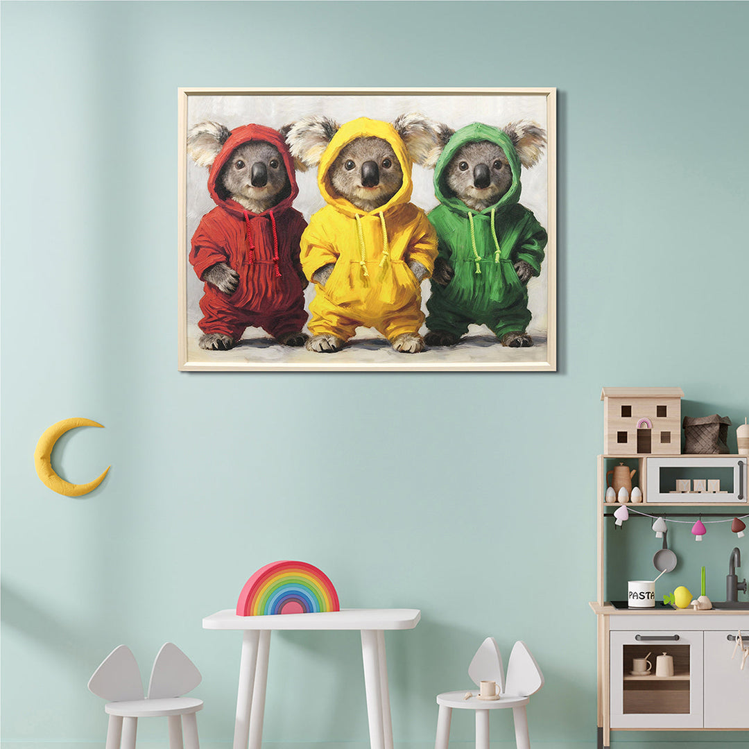 Kordelzug Hoodie Koalas – Gemälde mit Kunstfell-Applikationen