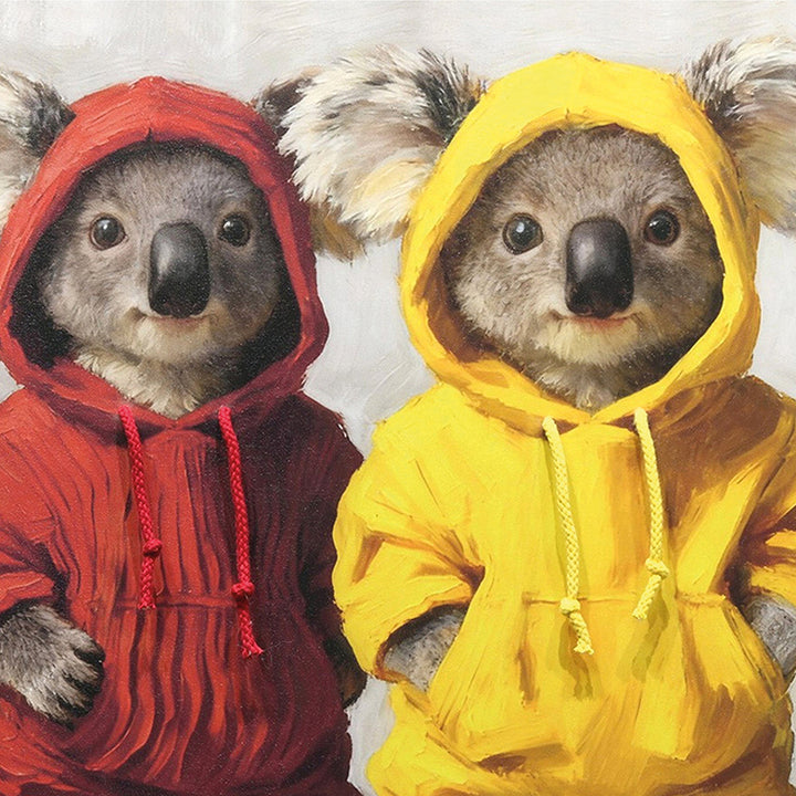 Kordelzug Hoodie Koalas – Gemälde mit Kunstfell-Applikationen
