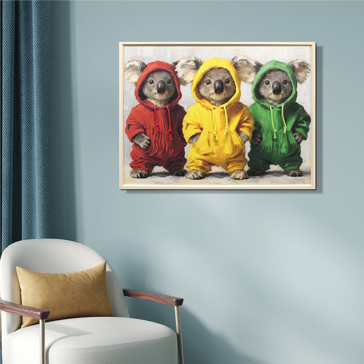 Kordelzug Hoodie Koalas – Gemälde mit Kunstfell-Applikationen