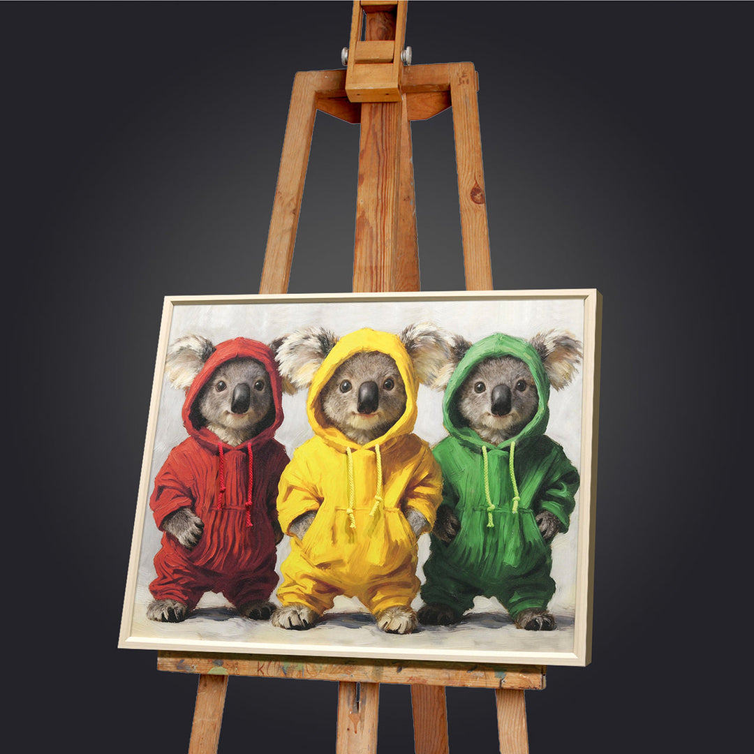 Kordelzug Hoodie Koalas – Gemälde mit Kunstfell-Applikationen
